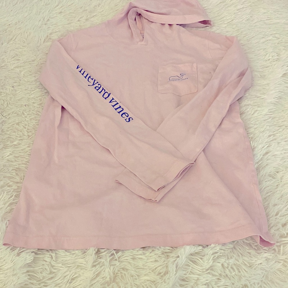 Kids long sleeve hodded vineyard vines shirt pink and navy